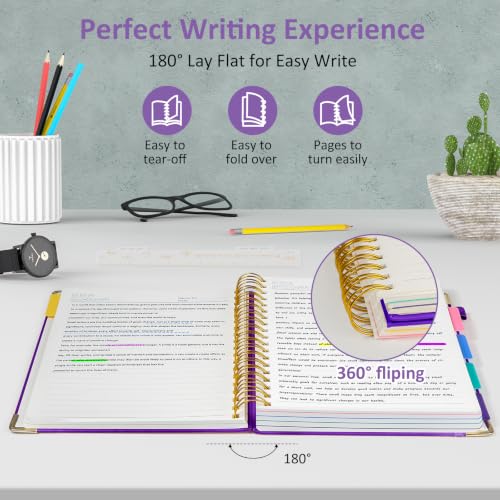 Hardcover Spiral Notebook Journal with Removable PVC Dividers - 8'' x 10'' Large 300 Page B5 Hardcover Leather College Lined Journals Notebook for Work Note Taking Office Home School Supplies, Dark purple - color: dark purple