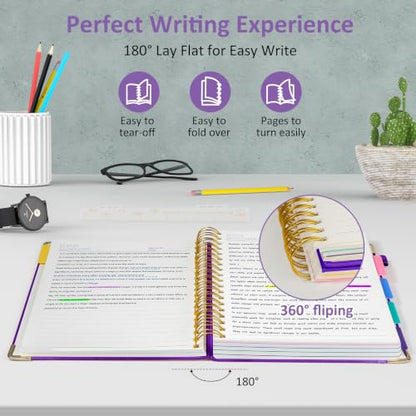 Hardcover Spiral Notebook Journal with Removable PVC Dividers - 8'' x 10'' Large 300 Page B5 Hardcover Leather College Lined Journals Notebook for Work Note Taking Office Home School Supplies, Dark purple - color: dark purple
