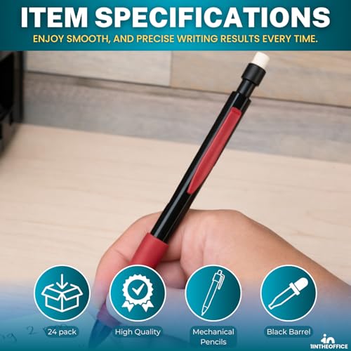 1InTheOffice Mechanical Pencils 0.7mm, #2.5, HB Lead, Black Lead, Smoke Barrel 24 Pack