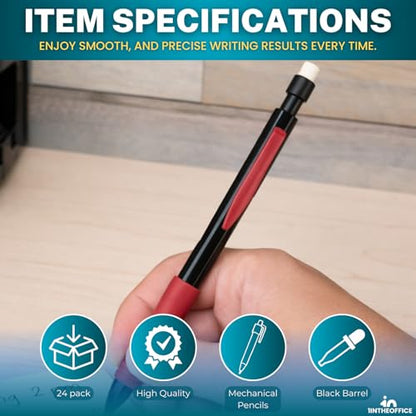 1InTheOffice Mechanical Pencils 0.7mm, #2.5, HB Lead, Black Lead, Smoke Barrel 24 Pack