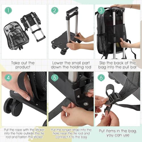 Amylove 17'' Rolling Clear Backpack Set Heavy Duty Bags with Pockets Wheeled See Through Backpack(Black,Novelty,Mesh) - color: Black, style: Novelty
