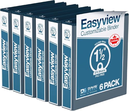 Easyview Premium 3-Ring Binders with Clear-View Covers and Round Rings, Binders for School or Office, 1.5 Inch, Pack of 6, Navy Blue - color: Navy Blue, size: 1.5 Inch, style: Pack of 6