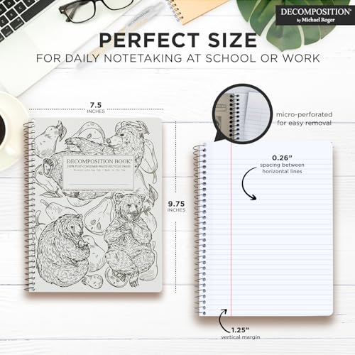 Decomposition Pear Bears College Ruled Spiral Notebooks – 9.75 x 7.5 Journal with 160 Lined Pages – Notebooks for School Supplies, Home & Office – 100% Recycled Paper – Made in USA - color: Pear Bears, style: Spiral-bound