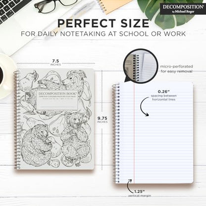 Decomposition Pear Bears College Ruled Spiral Notebooks – 9.75 x 7.5 Journal with 160 Lined Pages – Notebooks for School Supplies, Home & Office – 100% Recycled Paper – Made in USA - color: Pear Bears
