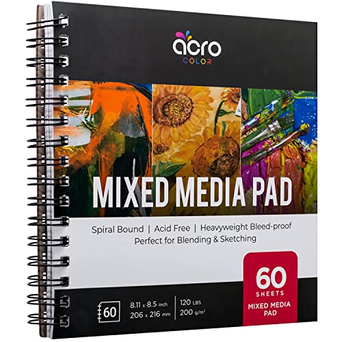 Mixed Media Sketchbook 8.11” x 8.5” | Spiral Bound Sketch Pad With Thick, Heavyweight Paper, 200 GSM, 120 LBS | Art Sketch Book For All Wet & Dry Media - Watercolor, Paint, Pencils, Charcoal, Pens |