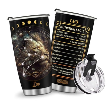 Horoscope insulated Travel Coffee Tumblers Mug Cup Water Bottle Gifts for Men Women Christmas Birthday Children Day Anniversary 20oz Stainless Steel Iced Hot and Cold - color: Leo-656