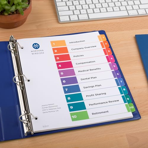 Avery 10 Tab Dividers | Multicolor Tabs | Table of Contents | For 3 Ring Binders | Pack of 48 - size: 10 tabs (Pack of 8)