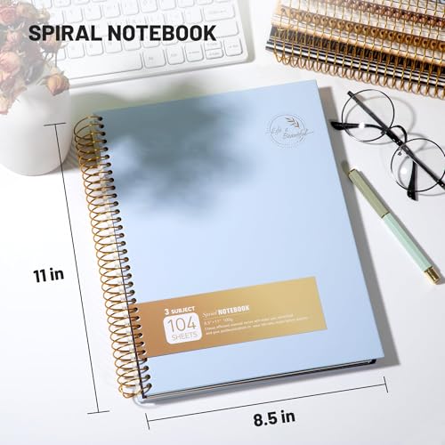 FLYING EAGLE 3 Subject Spiral Notebook Large Spiral Notebook 8.5 X 11, Blue Journal for Women Men, 100 GSM Thick Paper 104 Sheets, Hardcover Notebook for Work, School, Writing, Note Taking Blue - color: 1.blue