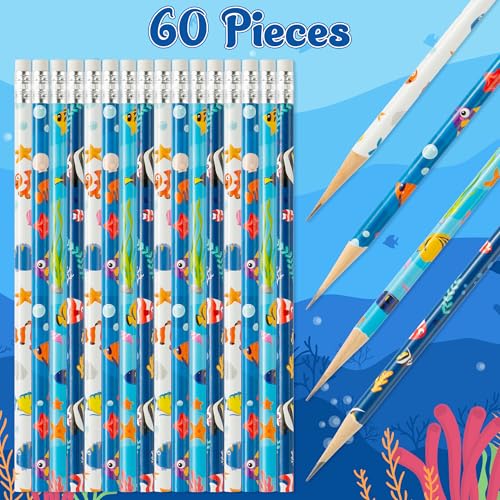 Xqumoi 60Pcs Tropical Fish Pencils with Eraser - Sea Animal #2 HB Pencils, Back to School Classroom Student Rewards, School Office Supply Bulk, Party Goodie Bag Fillers Stuffers, Birthday Party Favors - style: Tropical Fish