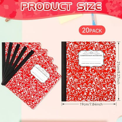 Seajan 20 Pack Composition Notebooks, Wide Ruled Paper, 7-1/2" x 9-3/4" Marble Hard Covers, 60 Sheets, Composition Notebooks Bulk for Students Back to School Adults Office Supplies(Red) - color: Red