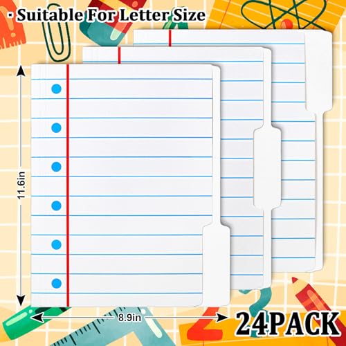 Whaline 24 Pack Back to School File Folders Letter Size Notebook Line File Pockets with 1/3 Cut Tab for Home Office Classroom Supplies, 8.9 x 11.6 Inch - style: Notebook
