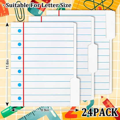 Whaline 24 Pack Back to School File Folders Letter Size Notebook Line File Pockets with 1/3 Cut Tab for Home Office Classroom Supplies, 8.9 x 11.6 Inch - style: Notebook