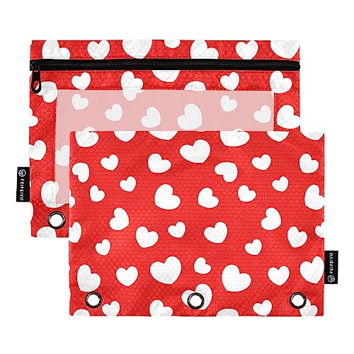 Emelivor Red Love Hearts Pencil Pouch for 3 Ring Binder 2 Pack Binder Pencil Pouches Zippered Clear Pencil Case Cosmetic Bag for Office Daily College Supplies - color: Colored016