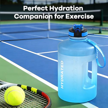 WEMEET 128oz Large Water Bottle with Straw and Time Marker, BPA FREE, 1 Gallon Reusable Motivational Water Bottle, for Gym, Travel, Camping, Hiking (Blue Blue) - color: Blue Blue