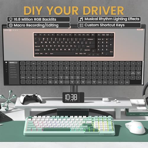 Redragon K742 Wireless Mechanical Gaming Keyboard with Knob, Bluetooth 5.0/2.4GHz/USB C Wired Creamy Keyboard with Number Pad for PC Computer, RGB Backlits, Hot-Swappable with Linear Switches (Green) - color: Green