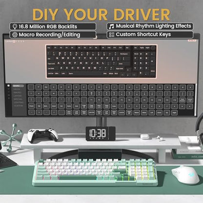 Redragon K742 Wireless Mechanical Gaming Keyboard with Knob, Bluetooth 5.0/2.4GHz/USB C Wired Creamy Keyboard with Number Pad for PC Computer, RGB Backlits, Hot-Swappable with Linear Switches (Green) - color: Green