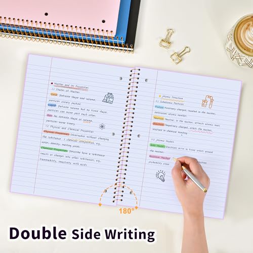 MUAHLIUB Spiral Notebook Wide Ruled Paper 8" x 10 1/2", 1 Subject Spiral Notebook, 3-Hole Punched Perforated Pages Ideal for School, Office, Writing, 95 Sheets Lined Journaling Notebook, Purple - color: Purple
