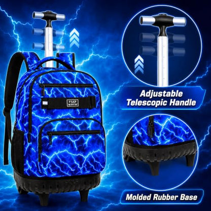 gxtvo Rolling Backpack for Boys, Men Roller Bookbag with Lunch Box for Adults, Water Resistant Wheeled School Bag for College Teens Kids Travel - Cool Lightning - color: Rolling Backpack Lightning Blue