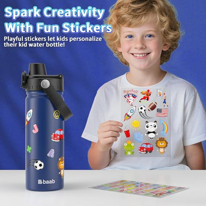 baab 18oz Kids Water Bottle, Insulated Kids Water Bottle with Lockable Spout Lid & Stickers, 18/8 Stainless Steel Vacuum Leakproof Kid Water Cup with Handle for Boy Girl & School (Navy Blue, 1 Pack) - color: Navy Blue, size: 18 Ounces