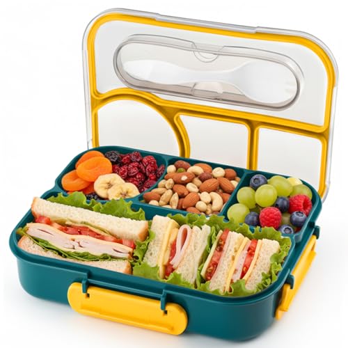 Bento Box for Adults,4 Compartments Lunch Box, Snack Containers Reusable Lunch Containers Drop-Proof, Dishwasher Safe & Made with BPA-Free Materials, Dark Blue - color: Dark Blue