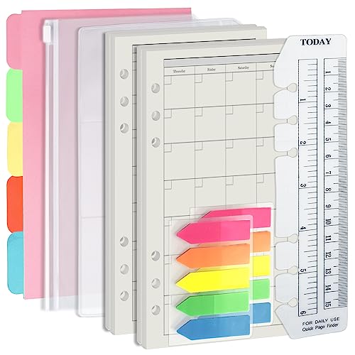 Harphia A6 6 Holes Binder Refill Value Set, 90Sheets Monthly Planner Insert, 5 Sheets Divider Paper, Today ruler With Inch Unit, Translucent Zipper Bag, Pvc Card Bag, 200Pcs Colorful Index Stickers - color: Month Paper Set, size: A6