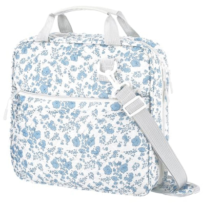 Zipper Binder Folder Keeper with Strap 2 Inch 3 Ring Multi-Pocket Zipper Bag for 13" Laptop 5-tab Expanding File Folder for Women Men Office Middle High School(Blue,Flower) - color: Blue, style: Flower