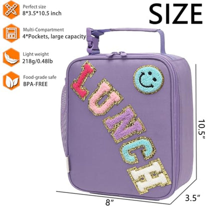 GYEUKHAM Insulated Lunch Bag for Women Girl Teen large Insulated Kid Lunch Bag,Large Reusable Cute Cooler Bag for School Work Picnic,Purple Alphabet - color: Purple Alphabet