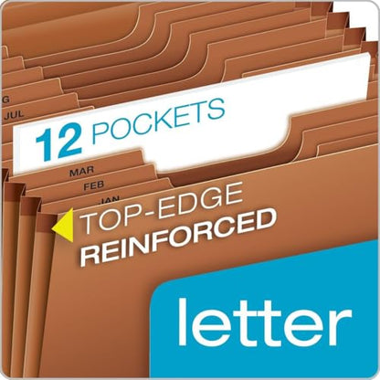 Pendaflex Heavy Duty Expanding File with Flap, Document Organizer for School, Home and Office, Portable File Organization, 12 Monthly Pockets, 1/3 Cut Tabs, Brown, Letter Size (R117MLHD) - size: 1 Count (Pack of 1), style: Expanding File