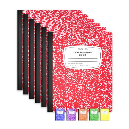Composition Notebook Wide Ruled Composition Notebooks Bulk Red Marble Hard Cover Wide Ruled Notebook Paper Note Books For Schools Marble Composition Books 100 Sheets 200 Pages 9.75” x 7.25” (6 Pack, Red) - color: Red, size: 6 Pack