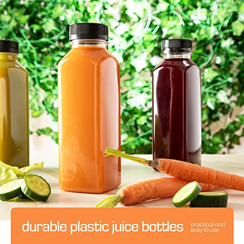 DECADORN 12 oz Juice Bottles with Caps, 20 Pack, Made in USA | BPA-Free Plastic Bottles, Tamper-Evident Lids, Leak-Resistant, Shatterproof, Disposable & Recyclable, for Fridge Storage - size: 12 oz 20 Pack