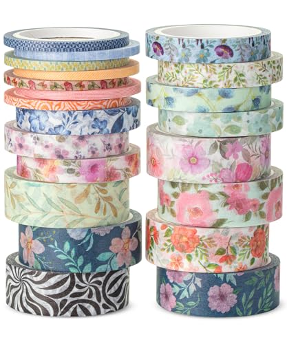 Mr. Pen- Washi Tape Set, 21 Rolls, Assorted Sizes, Floral Vintage | 5 Yards/Roll, Washi Tape for Scrapbook, Arts, Crafts, Journals and Planners - color: Floral Vintage, size: 0.1", 0.3", 0.6", 21 Rolls