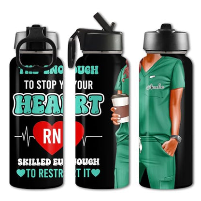 Custom Nurse Water Bottle 18oz 32oz Stainless Steel Insulated with Lid Personalized Nurse Gifts for Women Medical Staff Appreciation Gifts for Nursing Students Graduation Nurse Week Birthday - color: Design-8