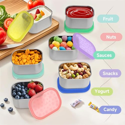 SOPHICO 8oz Kids Snack Containers with Silicone Lid, 1 Cup for School Lunch | 1 Cup Food Storage Container, Leak Proof Lunch Box - color: 8oz, 6 Pack, Mix2