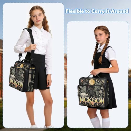Custom Binder Bag Personalized Moons Botanical Plants 3 Ring Zipper Binder Bag with Laptop Pockets and Shoulder Strap Tote Binders Organizer Case for School Office - color: Custom Botanical