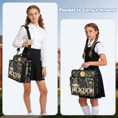Custom Binder Bag Personalized Moons Botanical Plants 3 Ring Zipper Binder Bag with Laptop Pockets and Shoulder Strap Tote Binders Organizer Case for School Office - color: Custom Botanical