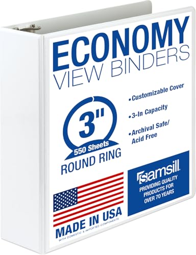 Samsill 3 Inch 3 Ring Binder, Economy Round Ring, Clear View Cover, 550 Sheet Capacity - for School, Home, Office - White - color: White, size: 1-Pack, style: 3-Inch