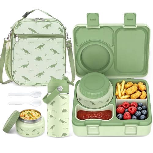 Bento Lunch Box for Kids Adult, Leakproof 3-4 Compartment Bento Box Set with Insulated Food Jar,Water Bottle, Lunch Bag, School Lunch Container for Toddler Teen Girls Boys Ages 3+(Dinosaur) - color: Dinosaur