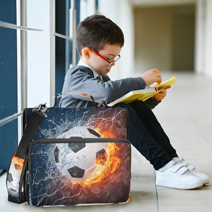Water Fire Soccer Zipper Binder Bag 3 Ring Binder with Shoulder Strap Zip Up 500 Sheets Capacity Multi Pockets for School Office Supplies - color: Multi2664, size: Fit 500 Sheets
