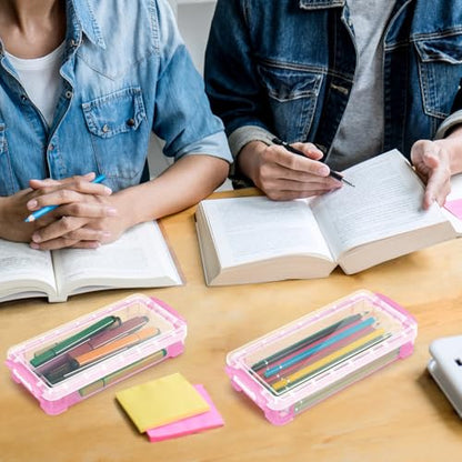 Gueevin 24 Pcs Large Capacity Plastic Pencil Box Clear Plastic Pencil Case Crayon Box with Snap Tight Lid Watercolor Pen Storage Brush Organizer Drawing Tools Container (Light Pink) - color: Light Pink
