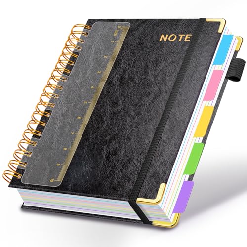 Hardcover Spiral Notebooks for Work 8.5''x 11'', 300 Pages 5 Subject Notebook with Dividers & Tabs, A4 Spiral Journal for Women, College Ruled Notebooks for School Note-Taking (Black) - color: Black, size: 8.5''x 11''