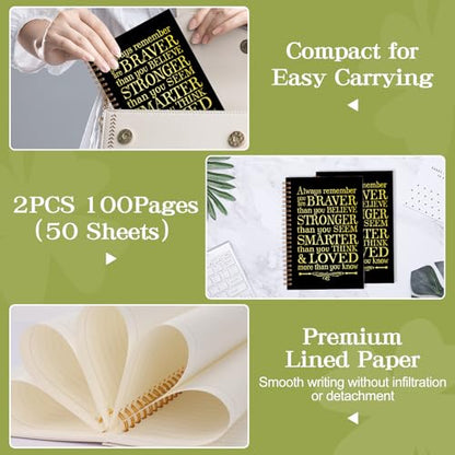 2Pcs Spiral Journal Notebook for Women Men, A5 Motivational Journal with 100 Pages, College Ruled Hardcover Notebook for Office School Home, Inspirational Gifts Encouragement Gifts - color: Black