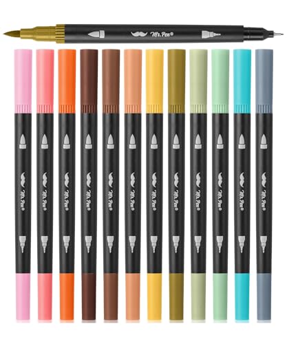 Mr. Pen- Dual Tip Brush Pens, 12 pcs, Assorted Colors | Fine & Brush Tip Markers for Adult Coloring Markers for Adults - color: Sunset Garden, size: 12 Pack