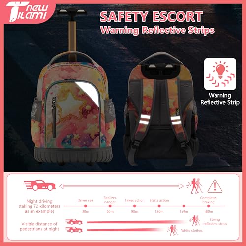 NEW TILAMI 16 Inch Rolling Backpack with Lunch Bag for Kids Adjustable Handle Carry-on Suitcase Wheels for Girls Boys School Travel Camping, Starry Rainbow - color: Starry Rainbow