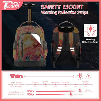 NEW TILAMI 16 Inch Rolling Backpack with Lunch Bag for Kids Adjustable Handle Carry-on Suitcase Wheels for Girls Boys School Travel Camping, Starry Rainbow - color: Starry Rainbow