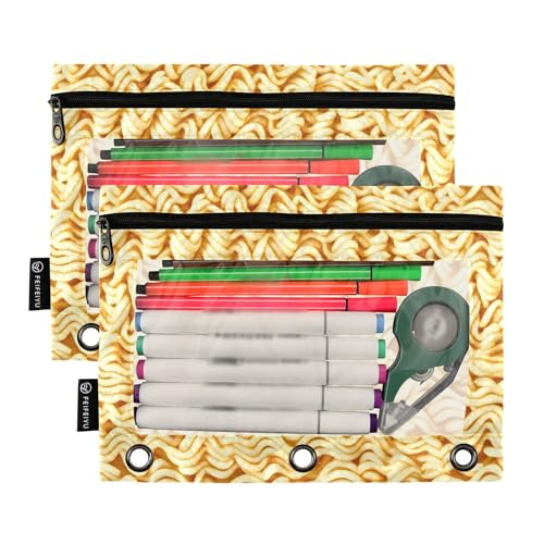 2 Pack 3 Ring Binder Pencil Pouch Ramen Noodles Pencil Case Pencil Bags with Zipper, Clear PVC Binder Pockets for Office Daily Supplies - color: Color 15