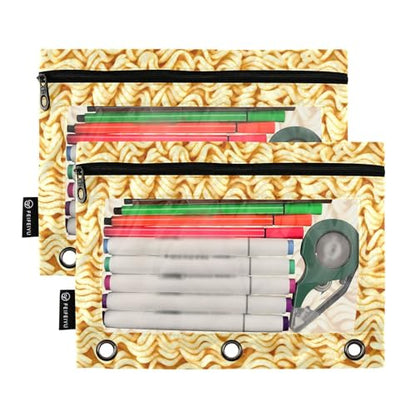 2 Pack 3 Ring Binder Pencil Pouch Ramen Noodles Pencil Case Pencil Bags with Zipper, Clear PVC Binder Pockets for Office Daily Supplies - color: Color 15