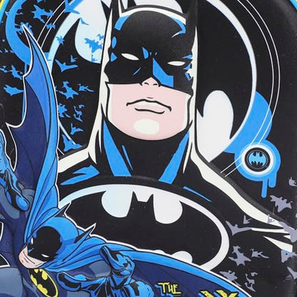 Bioworld Batman Hero Surrounded By Bats 16" Rolling Travel Backpack - color: Blue, Black & Yellow