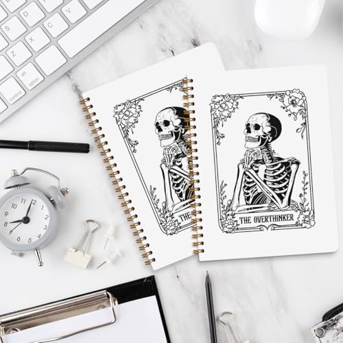 2 Pcs the Overthinker Goth Tarot Spiral Notebook Skull Gothic Tarot Cards Journaling Notebooks Gifts for Women Teacher Friend Teens College Ruled Notebook Journal, Classroom Office Supplies - color: Multi 1326