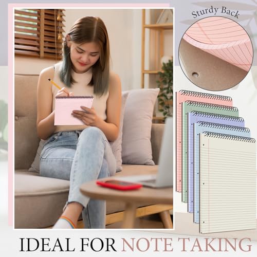 MotiMind 10 Pack 8.5" x 11" Top Spiral Notebook with 3 Hole Punched Legal Pads Notepad 50 Sheets Hard Cardboard Paper Wirebound Notepad for Office School Business (College Ruled,Gray Tones) - color: Gray Tones