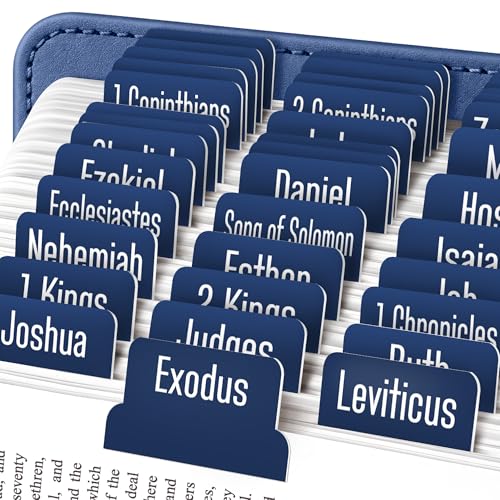 EssexWares – Navy Blue Solid Color Bible Tabs for Old and New Testament, 80 Large Print Tabs for Bible Study, Water-Resistant and Durable Bible Index Tabs for Women and Men - 1.7" Wide - color: Navy Blue